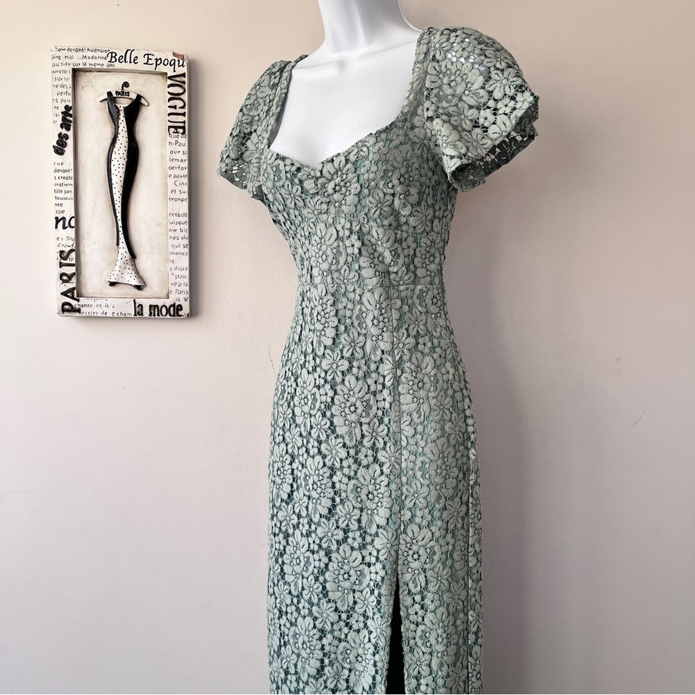 Zara Green Romantic Fairycore Feminine Lace Coquette Wedding Guest Midi Dress M - Picture 6 of 14